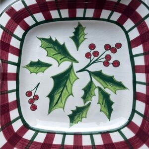Festive Holly Square Plate - Red and Green